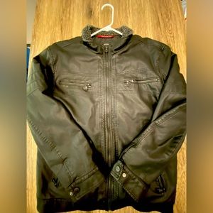 Buffalo David Bitton mens faux black leather jacket, size large